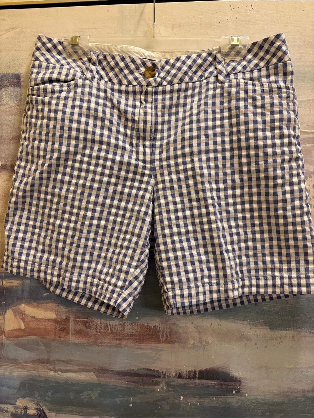 Lands' End Blue and White Gingham Bermuda Shorts